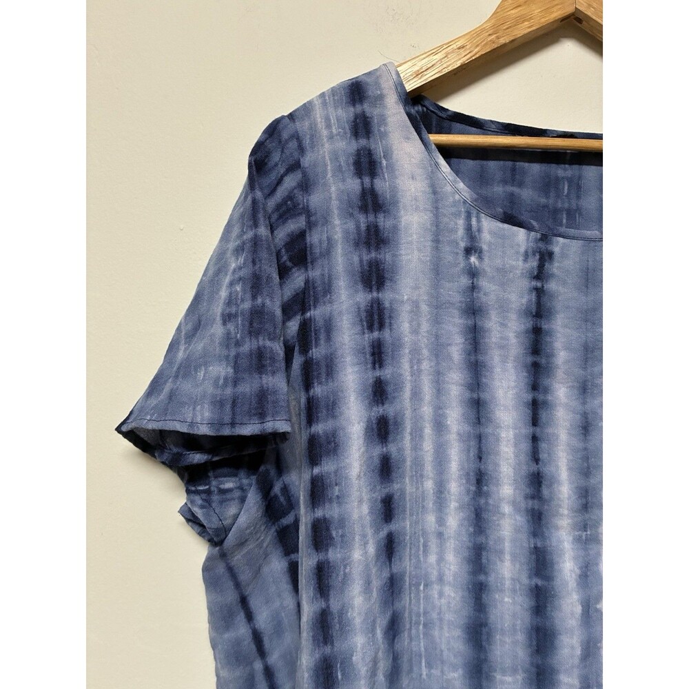 Bloom Chic Blue Tie Dye Linen Blend Blouse Size 18-20 Boho Coastal - Picture 2 of 11